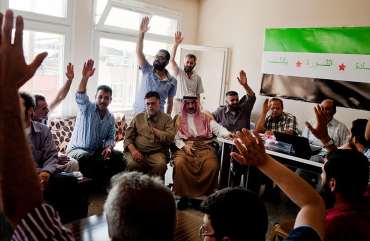 Commanders from different units from Idlib, Syria, and some activists voted during a coordination meeting on Friday in Antakya, Turkey.