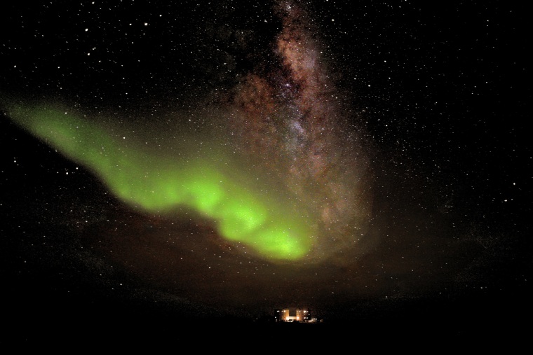 Ethereal green glow of Aurora Australis in Antarctica