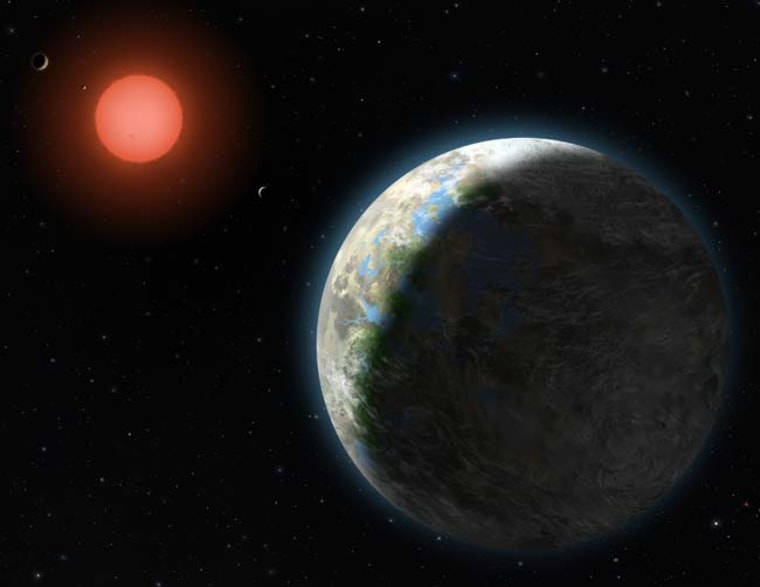 artist's conception shows the inner four planets of the Gliese 581 system