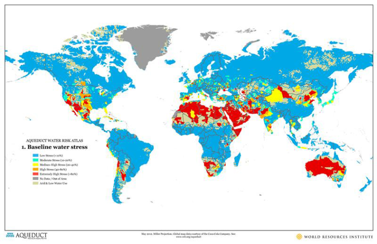 A map contained in the Aqueduct Water Risk Atlas courtesy of the World Resources Institute.