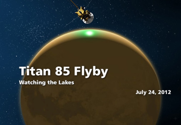 During Tuesday's close Titan flyby, called T-85, the Cassini spacecraft searched for a glint of sunlight reflecting off a methane lake.
