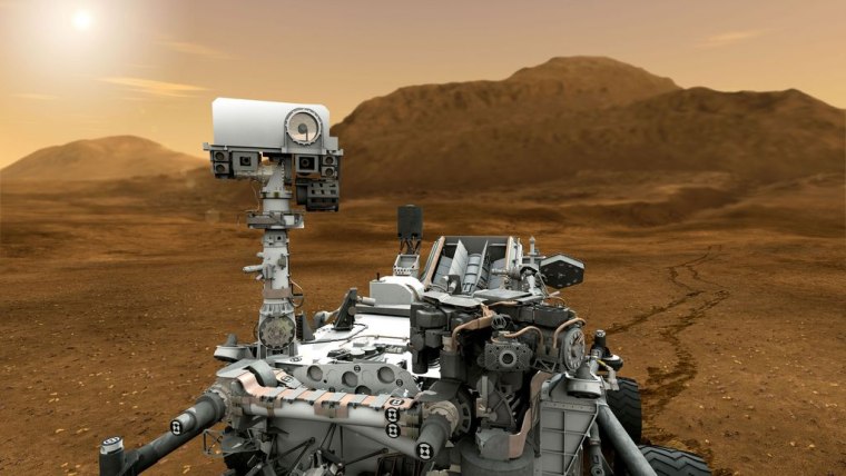 This artist's concept depicts NASA's Mars Science Laboratory Curiosity rover, a mobile robot for investigating Mars' past or present ability to sustain microbial life.