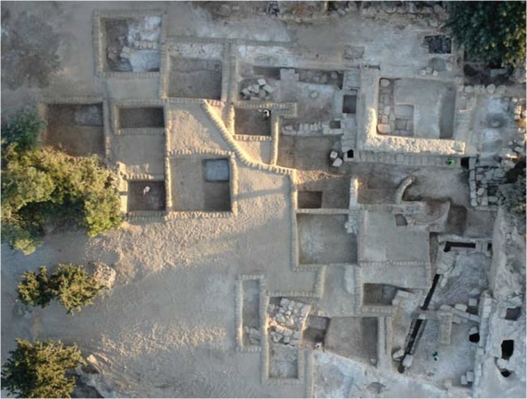 An aerial view of the Ramat Rahel, an archaeological site high above the modern city of Jerusalem, about midway between the Old City of Jerusalem and Bethlehem. This site was inhabited since the last century of the Kingdom of Judah (seventh century B.C.).