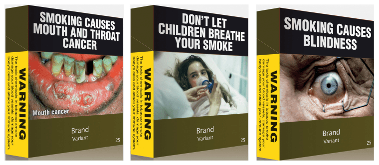 Image: File photo of a combination photo showing illustrations of some of the proposed models of cigarettes packs