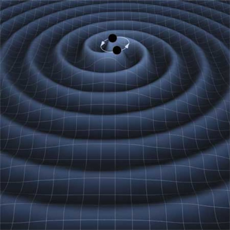 An artist's impression of gravitational waves from two orbiting black holes.