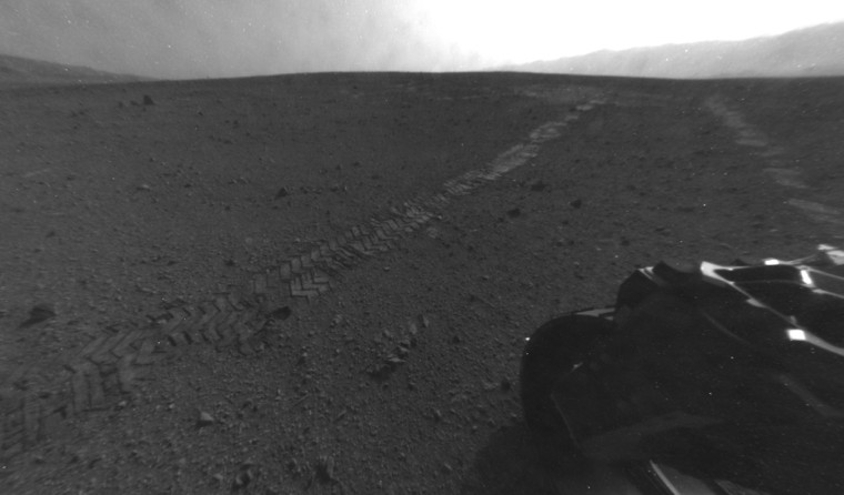 This photo from NASA's Mars rover Curiosity was taken on Tuesday after the rover drove 52 feet (16 meters) to begin its weeks-long drive east to the first science target, Glenelg. It's the rover's longest drive yet.