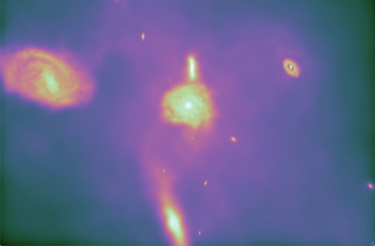 This still frame is taken from an Arepo-generated animation. It demonstrates Arepo's key ability to produce realistic spiral galaxies. Previous simulations tended to yield blobby galaxies lacking distinct spiral structure.