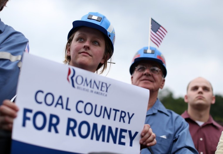 Image: Coal miners at a campaign event with Mitt Romney in Ohio