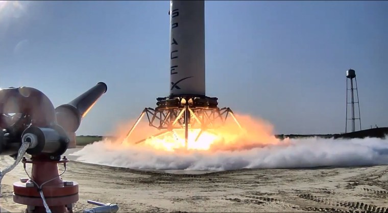 The reusable rocket prototype Grasshopper built by private spaceflight company SpaceX makes a 6-foot test flight on Sept. 28.