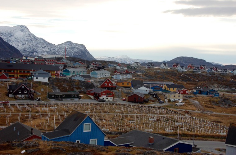 Image: General view of Greenland's capital Nuuk with a cemetery in the foreground