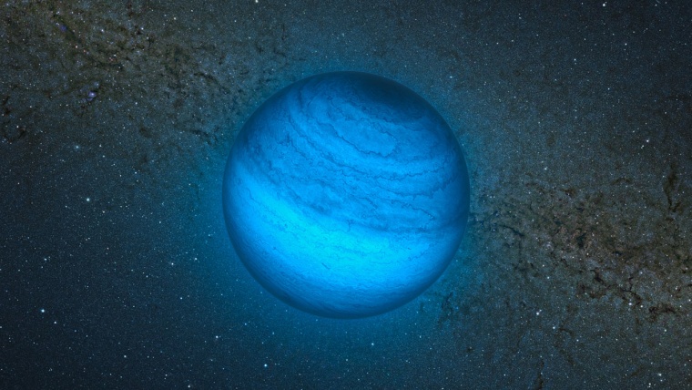 This artist’s impression shows the free-floating planet CFBDSIR2149 at 100 light-years away the closest such "rogue" world to our own solar system. It does not orbit a star and hence does not shine by reflected light; the faint glow it emits can only be detected in infrared light.