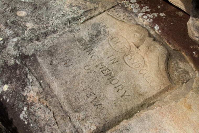 This inscription is dated October 1895 and was created by someone from the RMS Cuzco. It reads \"in loving memory of Irish stew.\" Researchers don't know if this refers to a person nicknamed \"Irish stew\" or whether someone really missed eating the dish itself. Photo copyright Ursula Frederick