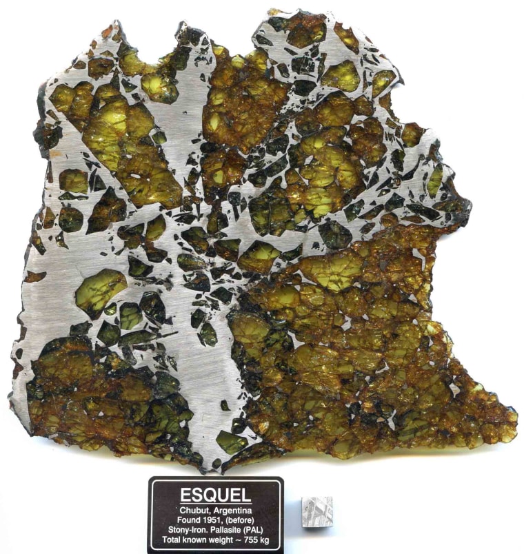 The Esquel meteorite, consisting of iron-nickel and olivine, was discovered in central Argentina. It is an example of a rare meteorite that may have been born from the collisions of magnetic asteroids in the early solar system, scientists say.