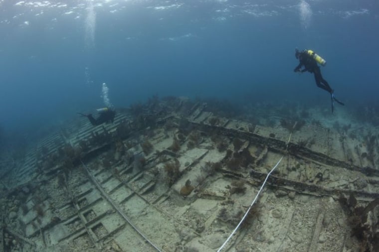 NOAA divers survey the wreck of the Hannah M. Bell in September 2012 off the coast of Key Largo, Fla. 