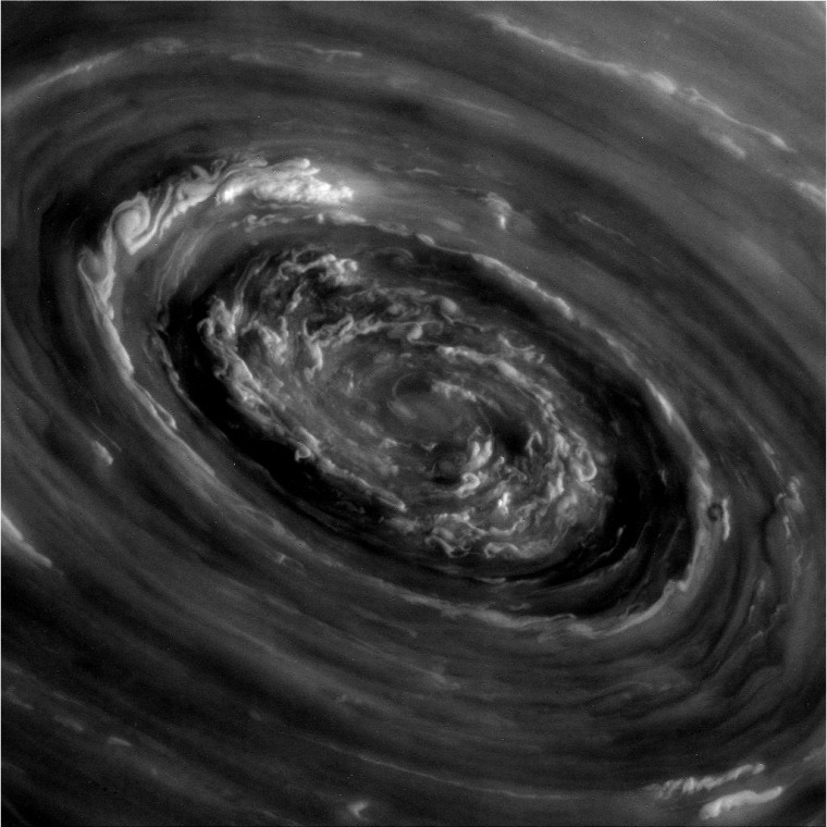 This spectacular photo of a polar storm on Saturn was taken by NASA's Cassini spacecraft on Tuesday. It is a raw and unprocessed image.