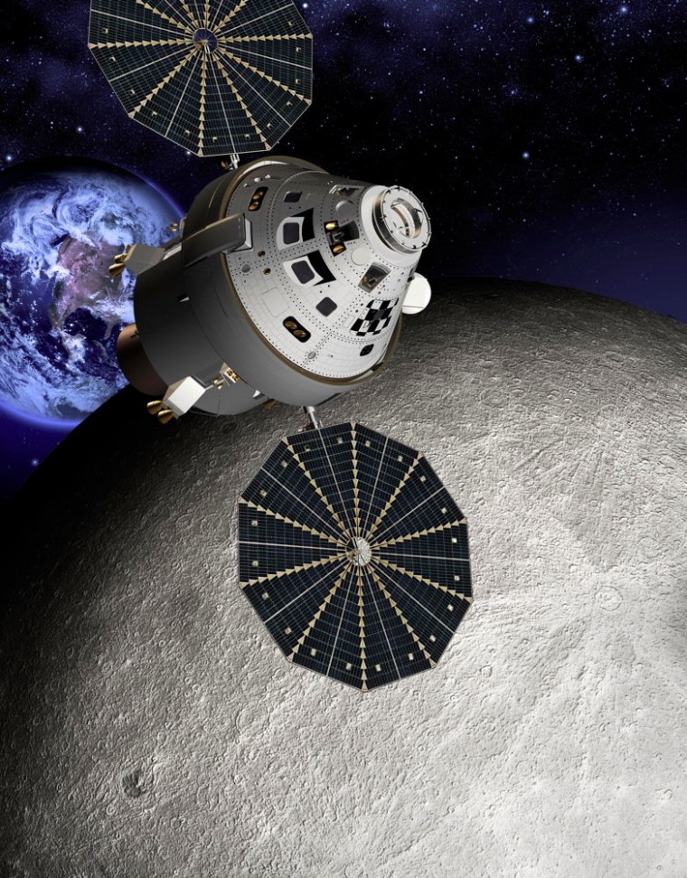 This artist's conception shows an Orion capsule at the L2 point on the far side of the moon.