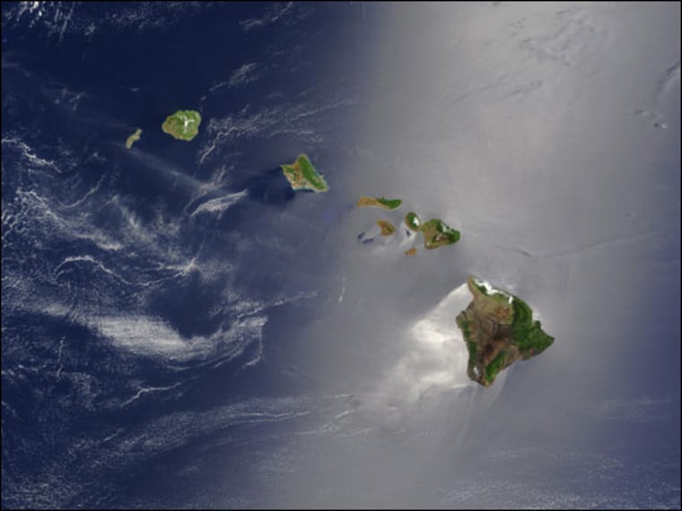 Sunglint surrounds half of the Hawaiian Islands.