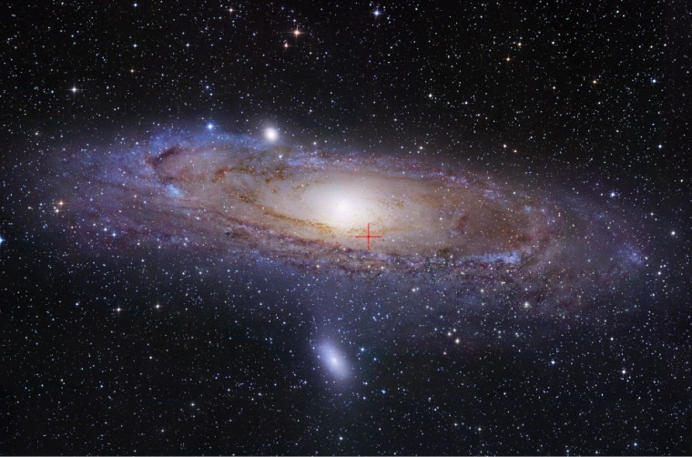 The Andromeda Galaxy (M31): Crosshairs show location of microquasar.