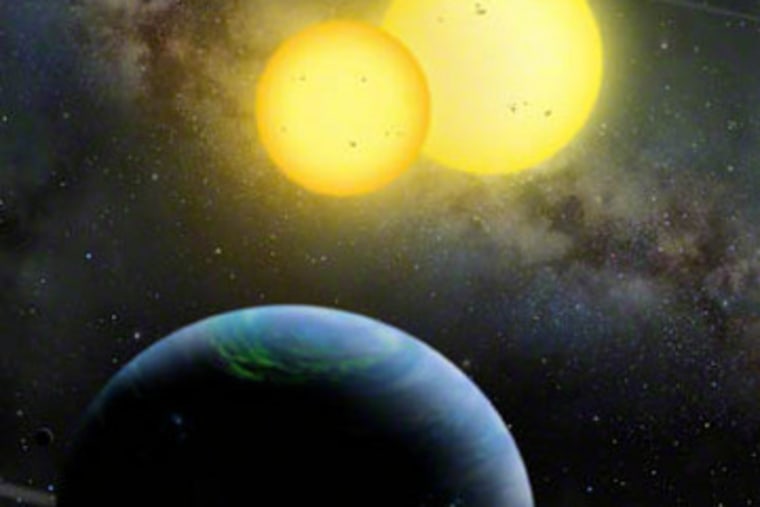 "Tatooine" Planet Kepler-35b: "This piece went through numerous adjustments as William Welsh and I iterated back and forth about orbit lines, lighting on the planet's dark side, the brightness of the aurora, and more," Cook said. "Attention to detail is what especially impresses me when I work with research astronomers, as all of us strive to 'get it right.'"