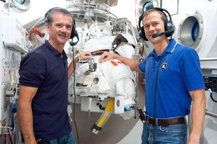 Expedition 34's Chris Hadfield (left) and Tom Marshburn will be the latest astronauts to perform Canadian aging research in space.
