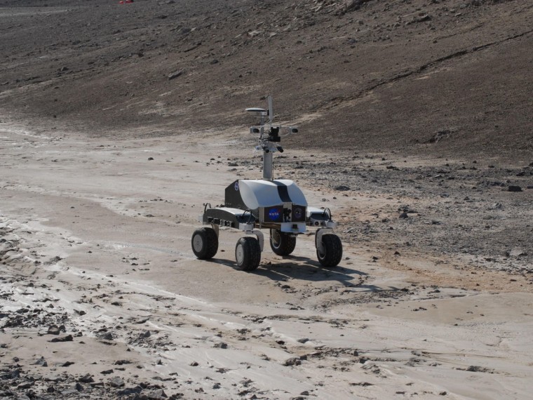 The K10 rover is to be controlled by an astronaut onboard the International Space Station in telerobotics experiment.