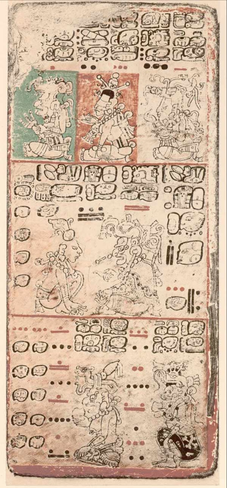 Anthropologists decoded early Mayan hieroglyphics from four codices, finding the Maya accurately predicted modern-day astronomical phenomena. Shown here, an image from the so-called Dresden Codex.