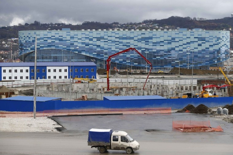 Image: The Iceberg Skating Palace for the Sochi 2014 Winter Olympics, is seen under construction inside the Olympic Park in Adler, near Sochi