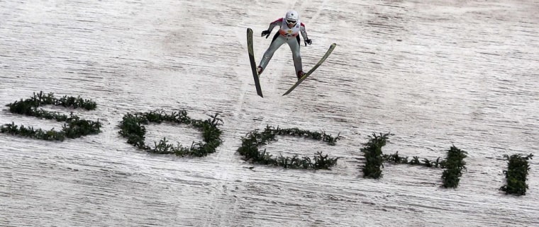 Image: File photo of Iraschko from Austria soaring through the air during the women's Sochi Ski Jumping World Cup in Krasnaya Polyana