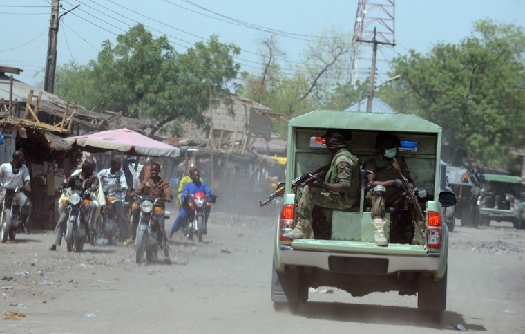 Image: Joint Military Task Force (JTF) patrol the streets of restive northeastern Nigerian town of Maiduguri