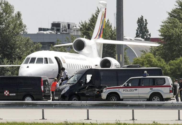 Image: Bolivian President Evo Morales boards his plane prior leaving the Vienna International Airport