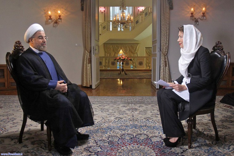 Image: Iranian President Hassan Rouhani speaks during an interview with Ann Curry.