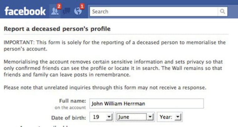 Facebook offers a help section for the bereaved, which lays out what how one can deal with a dead profile.