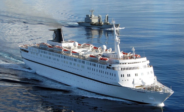 Image: Spanish Numancia frigate escorting the Italian cruise ship Melody  250 miles off the Seychelles Islands.