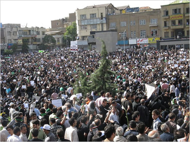 A photograph uploaded to TwitPic, described as a view of a silent protest rally in the Iranian city of Shiraz on Thursday.