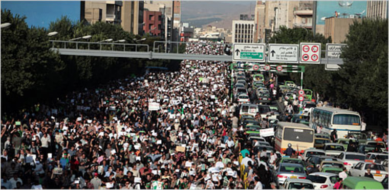 Thousands of supporters of the opposition leader Mir Hussein Moussavi marched in Tehran on Wednesday.