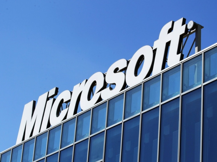 Image: The Microsoft logo is seen at their offices in Bucharest in this file photo
