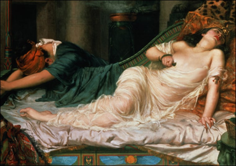 "The Death of Cleopatra," painted in 1892 by Reginald Arthur. Cleopatra's suicide is often depicted in works of art the same way it has been portrayed in popular mythology — with a poisonous snake. 
