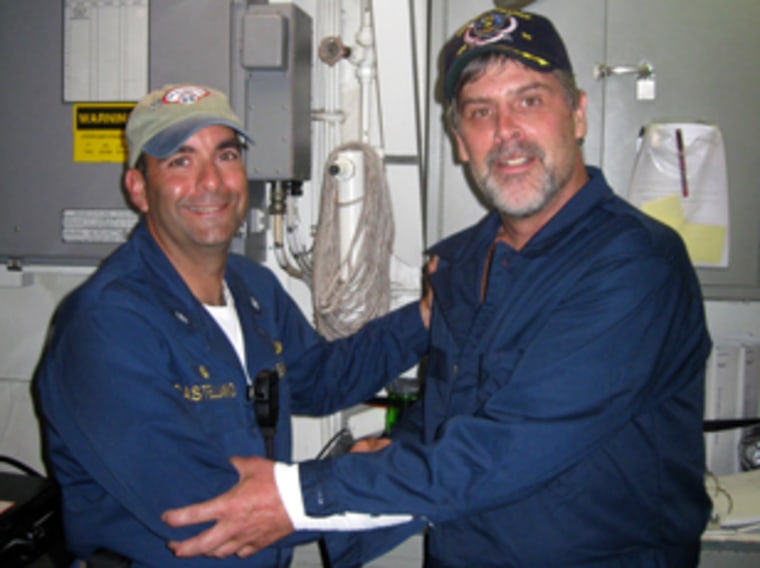 Image: Maersk Alabama Captain Richard Phillips, right, is seen after being rescued