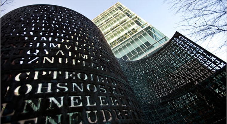 The sculpture "Kryptos" at CIA headquarters in Langley, Va. The fourth puzzle that it bears has yet to be solved.