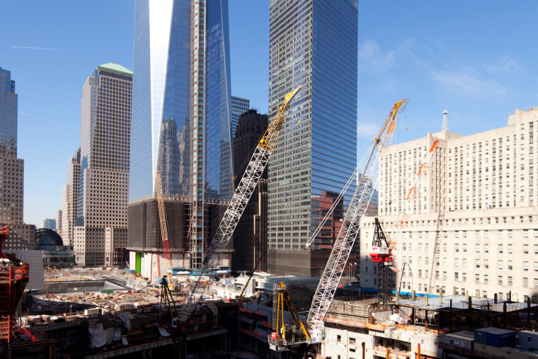 One World Trade Center, rises above the transportation hub in New York. 