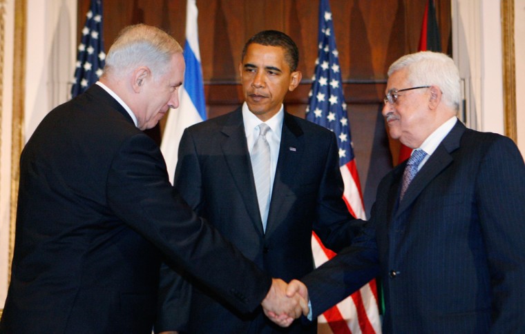 Image: Barack Obama, Benjamin Netanyahu, Mahmoud Abbas