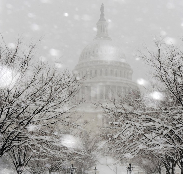 Image: Snow falls on the grounds of the U.S. Capitol as a blizzard blankets Washington