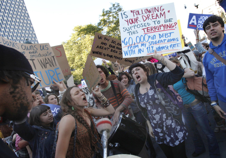 Image: Occupy Wall Street protesters shout slogans as they demonstrate in Foley Square in New York