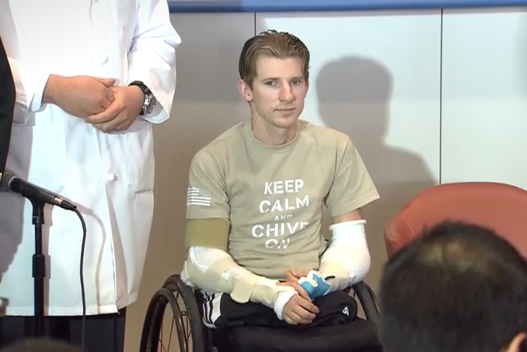 Image: U.S. Army infantryman Brendan Marroco discusses his double arm transplant