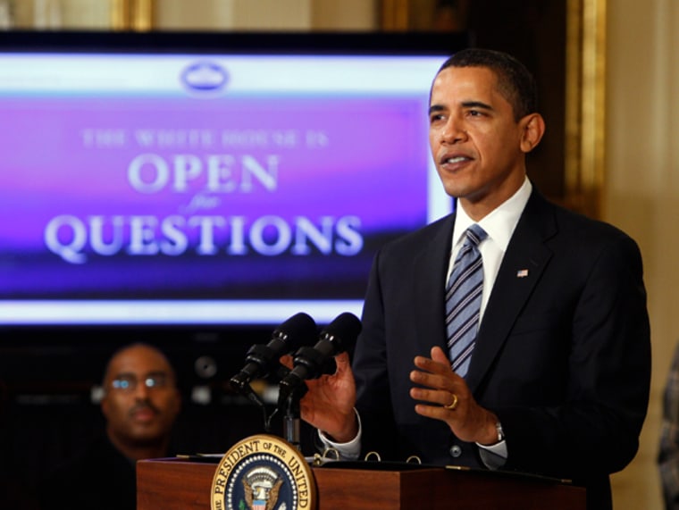 Image: President Barack Obama takes part in an internet town hall meeting