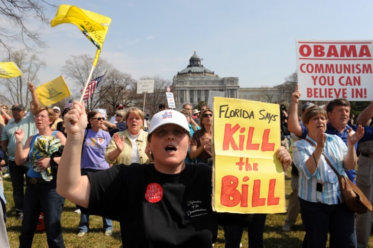 Image: Opponents of health care legislation on eve of vote in March