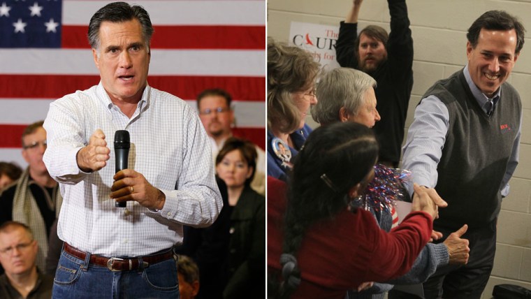 With one day to go before the Iowa caucuses, the Republican presidential contest looks increasingly like a battle between Mitt Romney and Rick Santorum.