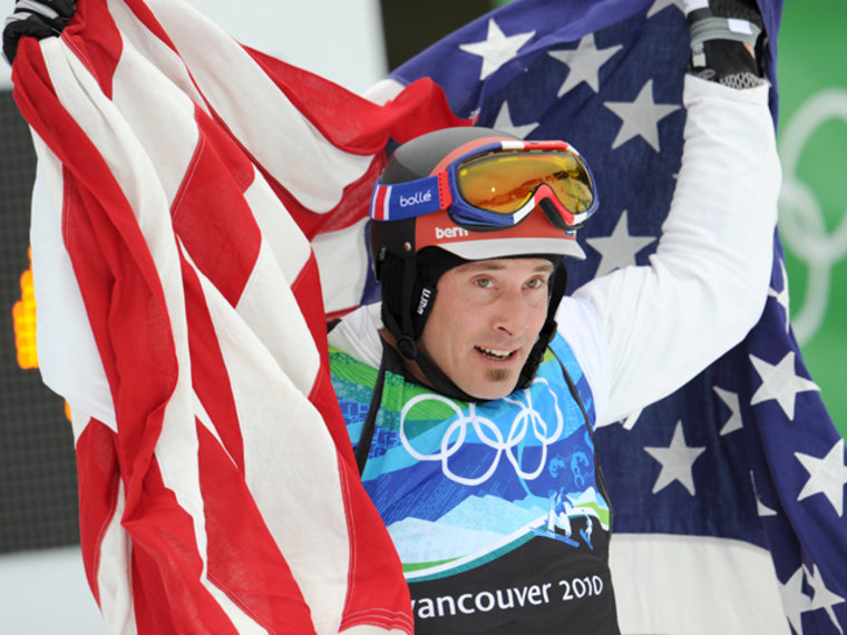 Image: Seth Wescott of the US, after winning the Men's Snowboard SBX final at Cypress Mountain