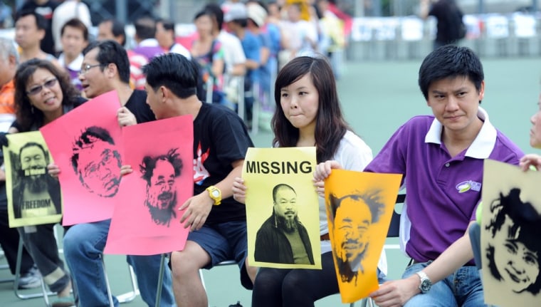 Image: Supporters of artist Ai Weiwei in Hong Kong on May 2