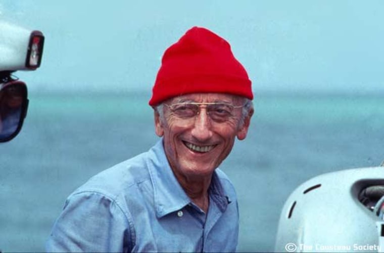 Jacques Cousteau in his iconic red cap.